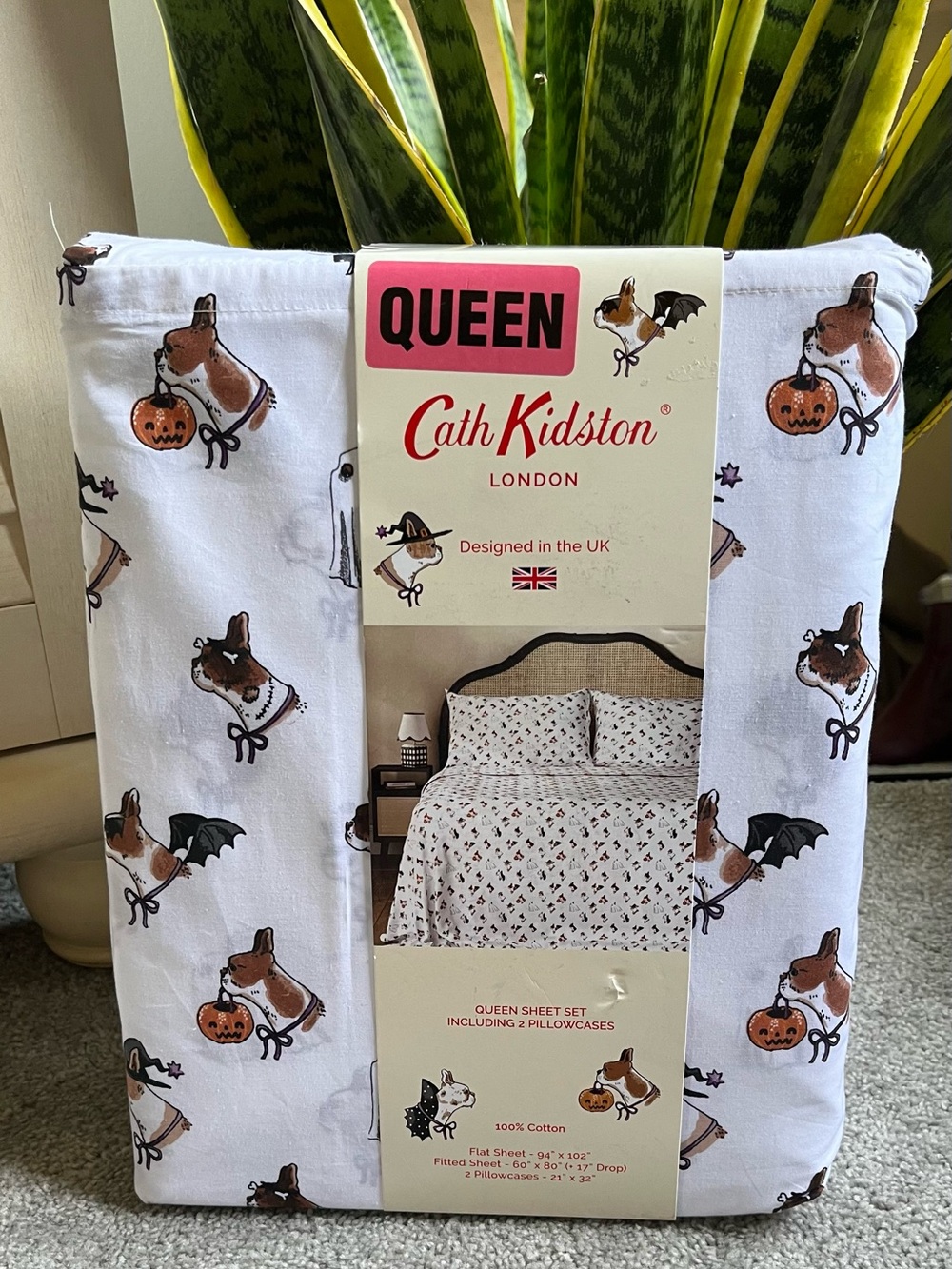 NWT Cath Kidston Halloween Spooky Dog Sheet Set 100% Cotton Queen Size